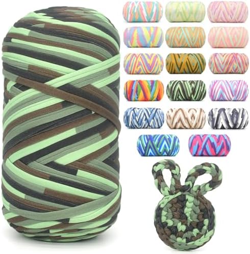 400g Tshirt Yarn for Crochet,Rainbow T Shirt Soft Elastic Fabric Chunky Thick T-Shirt Crochet Yarn for Crocheting Knitting Beginner Hand Knitting for Bag/DIY Craft/Home Decor-Camouflage