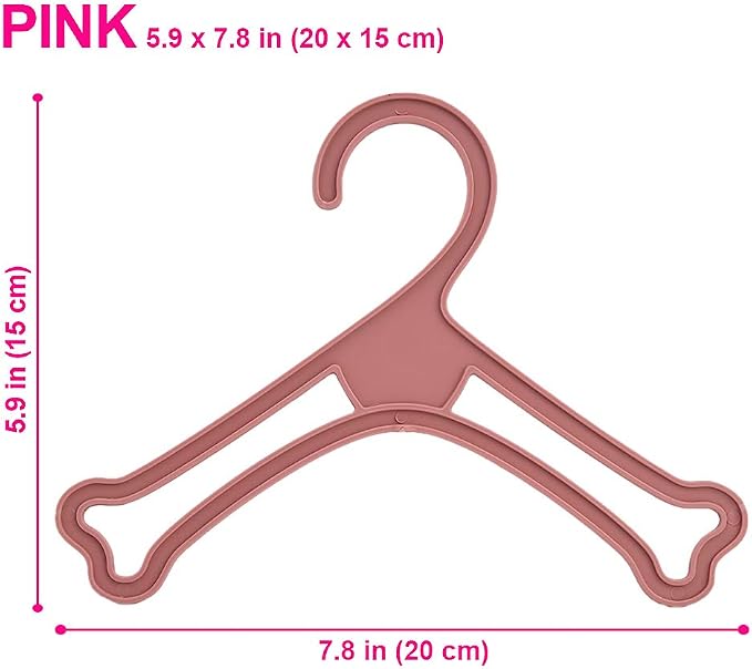 Dog Bone Shaped Puppy Cat Kitten Small Pet Mini Clothes Plastic Hanger Pink or Blue Pack of 10 (Pink)