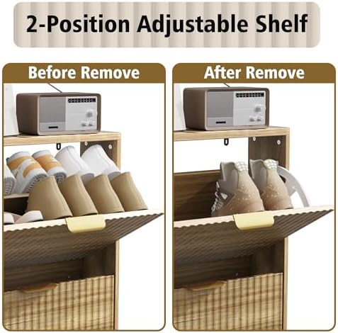 KIGOTY Narrow Shoe Storage Cabinet, Shoe Cabinet with 2 Flip Drawers, Freestanding Shoe Organizer with Legs for Entryway, Slim Shoe Rack Cabinet for Enterway (Yellow, 2 Flip Drawer)