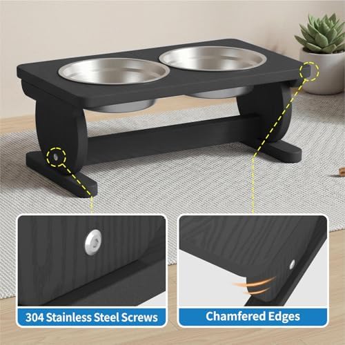 Raised Dog Bowl Stand for Small Sized Breed, Feeding Station with 21 oz 2 Stainless Steel Bowls & Licking Plate,Dog Food Bowl Black