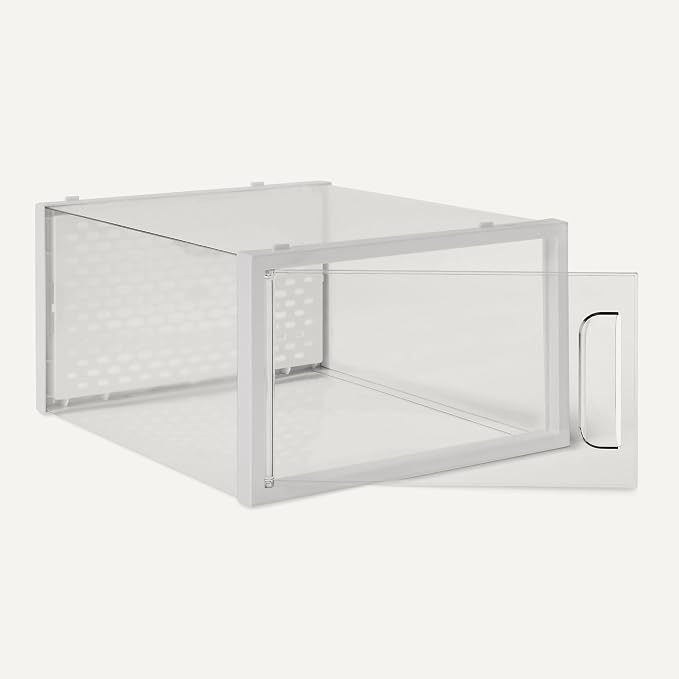 Amazon Basics Stackable and Foldable Clear Shoe Storage Organizer Box, Medium, 12-Pack