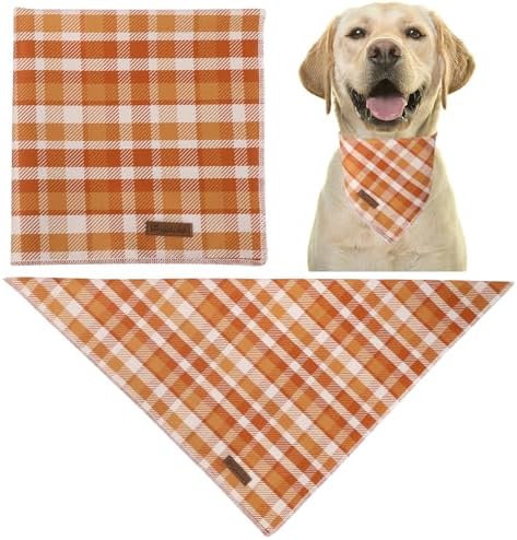 Fall Dog Bandana – Autumn Plaid Triangle Scarf for Small Medium Large Dogs, Soft Cotton Pet Bib for Halloween Thanksgiving, Adjustable Dog Kerchief for Daily Wear