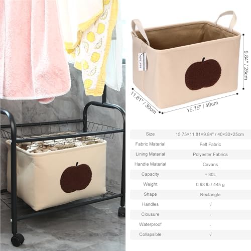 Sea Team Adorable Foldable Felt Storage Basket with Handles, Cute Printed Organizer Bin for Toys, Blankets, Clothes, 15.75 x 11.81 x 9.84 Inches