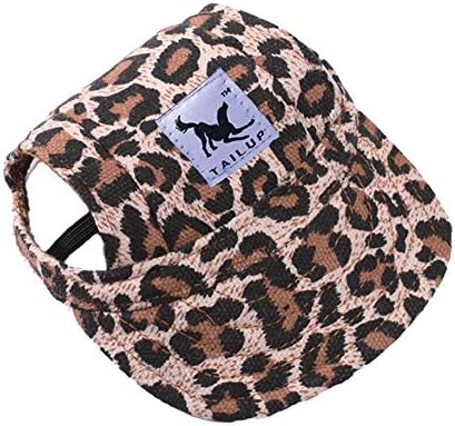 Leconpet Baseball Caps Hats with Neck Strap Adjustable Comfortable Ear Holes for Small Medium and Large Dogs in Outdoor Sun Protection (XL, Leopard)
