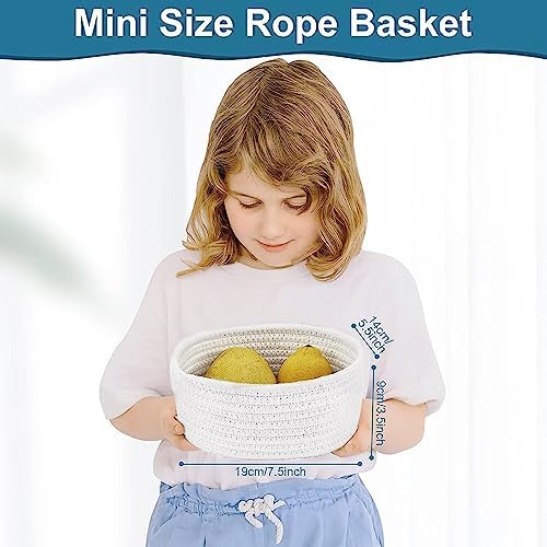 【2 Pack】 ABenkle Small Storage Baskets, Natural Cotton Rope Woven Baskets for Organizing, Tiny Oval Storage Easter Baskets, Small Basket, Cat Dog Toy Baskets, Bathroom Organization Bin