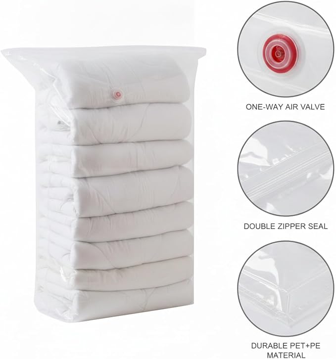 1 Pack Manual Compression Storage Bag, Space Saver with One-Way Valve for Travel and Closet Organization, Durable PET PE Material