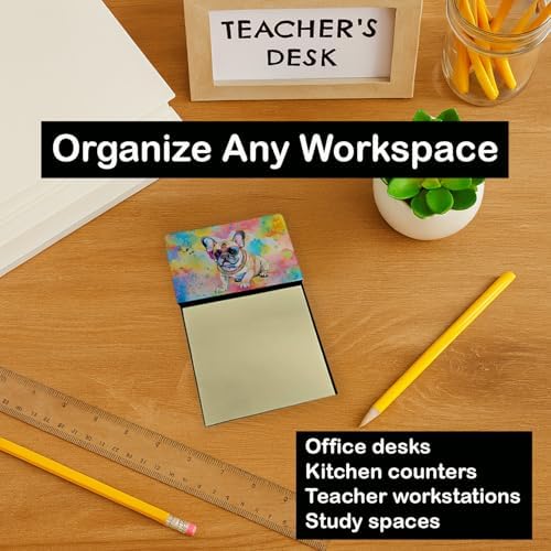 Caroline's Treasures French Bulldog Hippie Dawg Sticky Note Holder Refillable Dispenser Self-Sticky Note Pads, Memo Pads Blank Desk Accessories