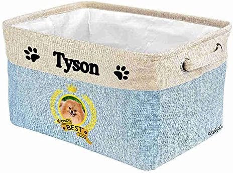 Custom Name Collapsible Dog Toy Storage Basket Bin World's Best Dog Puppy Spitz Dog Foldable Pet Toy Box Closet Shelf Baskets Organizer for Bedroom Home Dog Cat with Handles Blue
