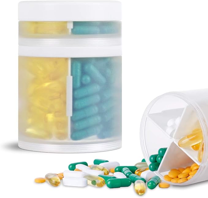 KIGI Extra Large Supplement Organizer and Portable Pill Case with 8 Compartments Double Layers Medicine Dispenser Monthly Vitamins Organizers Pill Bottle,Transparent