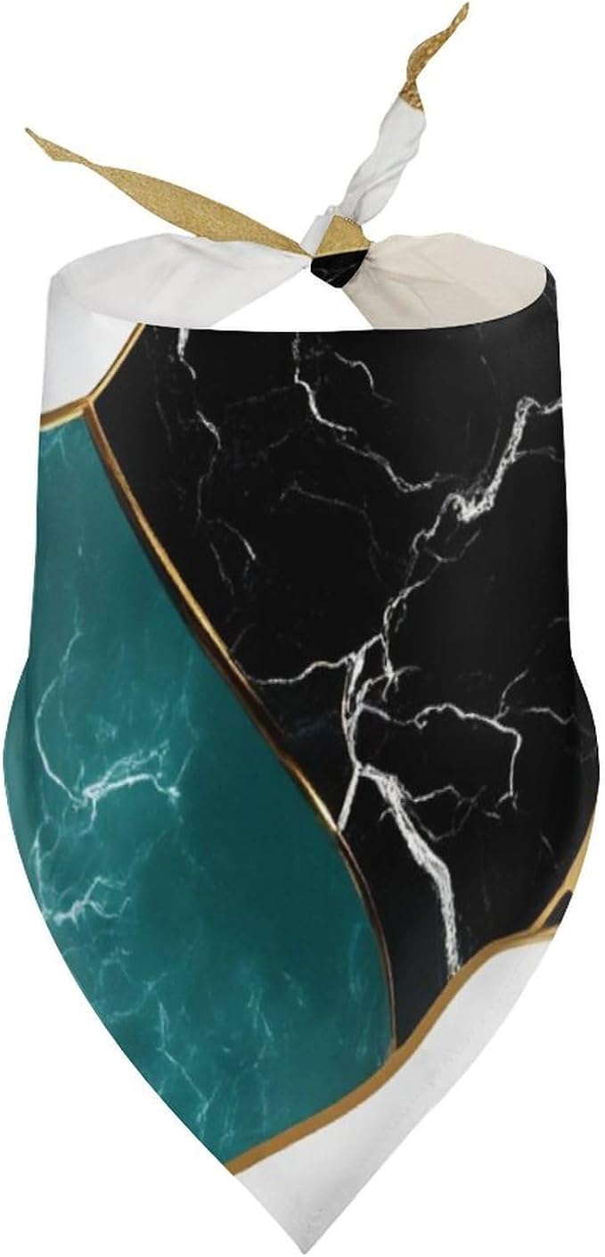 1Pcs Summer Abstract Watercolor Painting Gold Blue Turquoise Black White Gray Marble Lightweight Comfy Triangle Scarf for Small to Large Pets Travel, Picnic, Party, Casual Daily Use