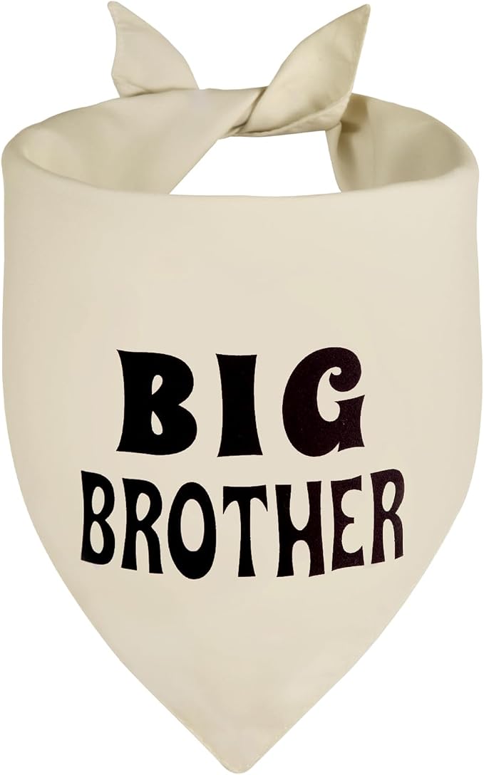 Big Brother Dog Bandana Beige XLarge 1PCS, Adjustable Triangle Scarf | Pregnancy Announecment, New Baby for Family.