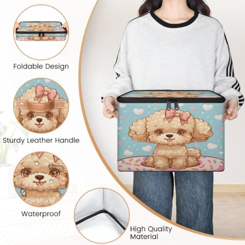 Cute Dogs Storage Box with Zipper Lid | Collapsible, Fabric, Storage Bin, Handle, Large, Closet Organizer, Containers, Bedroom, Home, Cute Donut Dogs