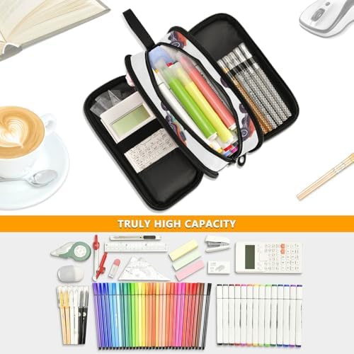 KLL Custom Large Capacity pencil poucheses Man Pencil Box Case School Supply with Compartment truck and Cartoon Cars White