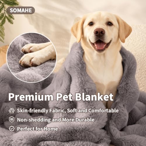 SOMAHE Dog Blanket for Couch Bed, Soft Faux Fur, Large 39x31 Dark Grey