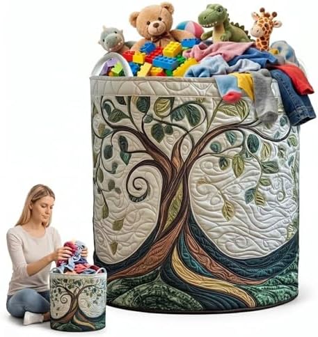 Foldable Fabric Laundry Basket, Quilted Clothes Storage Organizer for Bedroom Closet Bathroom Apartment and Dorm Room(20" x 28")
