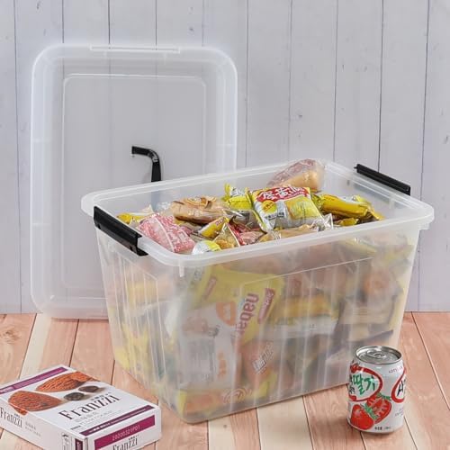 Farmoon 20 Quart Clear Latching Storage Bin, 4 Packs Lidded Storage Boxes