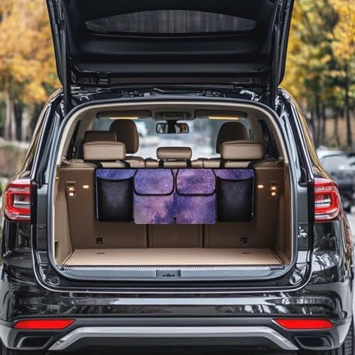 Dreaweet Purple Galaxy Car Trunk Organizer Hanging Back Seat Storage Bag with 4 Pockets,Car Storage Accessories Waterproof Adjustable Large Capacity Collapsible Trunk Organizer for SUV Trucks Sedan