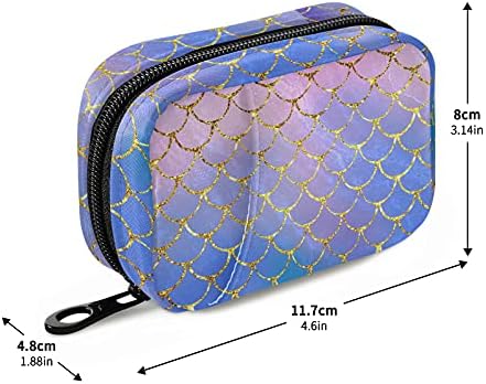 Fish Mermaid Scales Pill Box 7 Day Pill Case Travel Pill Organizer Bag with Zipper Portable Weekly Case Compact Size for Vitamin Supplement Holder