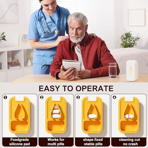 Pill Cutter | Pill Splitter for Small Large Pills | Design in The USA| Cuts Vitamins |- Adjustable Splitter+V-Shape Holder & Detachable Pad, Easy to Clean, Safe for Seniors, Kids, Pets Orange
