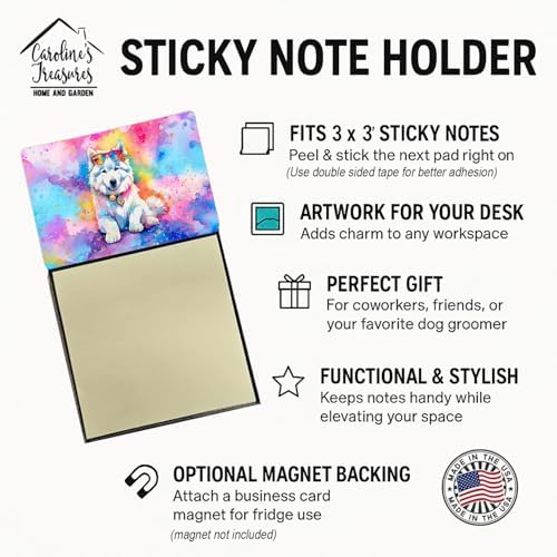 Caroline's Treasures Samoyed Hippie Dawg Sticky Note Holder Refillable Dispenser Self-Sticky Note Pads, Memo Pads Blank Desk Accessories