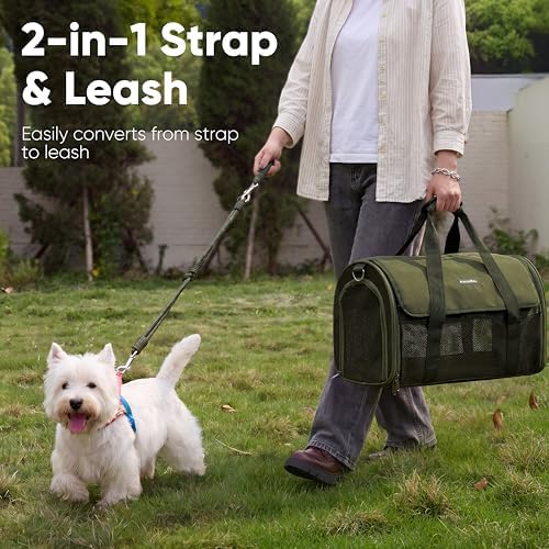 FUKUMARU Cat Carrier Soft, Ultra Lightweight Airline Approved Dog Carrier | Kitten Carrier with Anti-Scratch Mesh, Breathable Small Dog Carrier Bag, Collapsible Pet Carrier for Cats Under 15 lb, Green