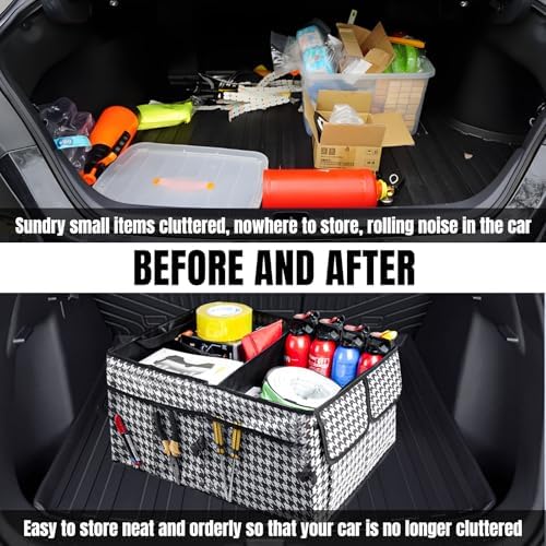 Hovom Car Trunk Organizer, Collapsible Trunk Storage Box for SUV, Multi-Compartment Car Organizers and Storage, Large Capacity Backseat Organizer for Most Cars SUVs Trucks Sedans (Checkerboard)