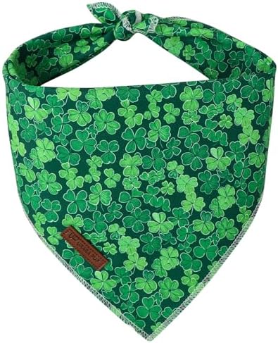 St. Patrick's Dog Bandana, UP URARA PUP Shamrock Triangle Bid Scarf for Medium Large Dogs, Cotton Kerchief for Girl Boy Puppies, Cute Spring Green Bandana,L