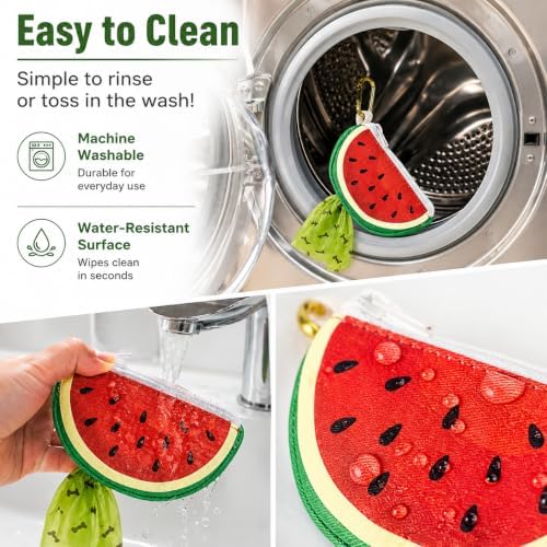 Watermelon Shaped Dog Poop Bag Holder Leash Attachment | Zipper Poop Bag Holder Dispenser & Trash Bag Carrier for Dog Walking, Cute Leash Attachable Dog Poop Bag Holder