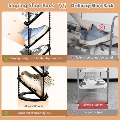 2 Pack Slanted Narrow Shoe Rack 5 Tiers, Slim Depth Vertical Shoe Shelf | Small Spaces Shoe Storage, Fits All Shoes & Boots Organizer, Free Standing, Tall, Sloping, Thin, Corner, Entryway, Ergonomic