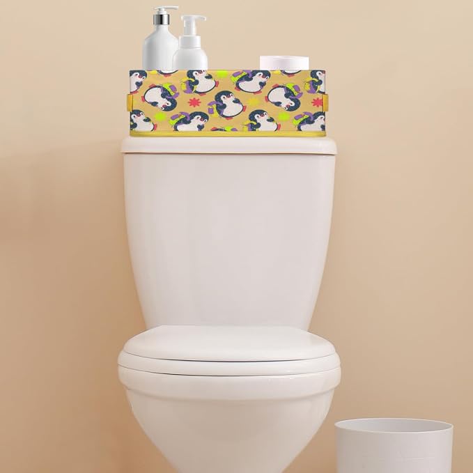 Penguin Cute Happy Cartoon Bathroom Storage Basket, Foldable with Handle Open Countertop Paper Towel Decorative Box, Toilet Tank Top Shelf Baskets for Home Closet Bedroom Living Room Office