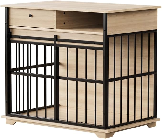Dog Crate Furniture with Storage Drawer and Side Compartment for Indoor Living Rooms, Home Offices, and Outdoor Patios