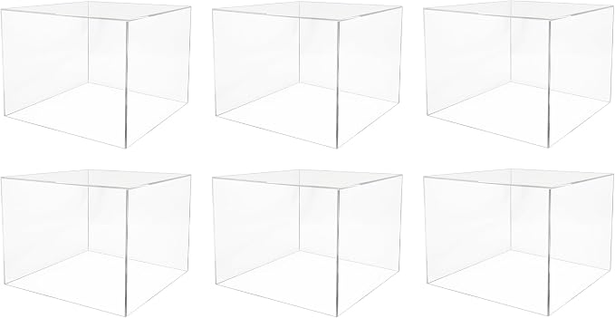 6 Pack 12" x 12" x 9" Clear Acrylic Display Box with One Open Side No Lids Versatile Square Plexiglass Dust Cover Retail Product Riser or Merchandise Storage Bin by Marketing Holders