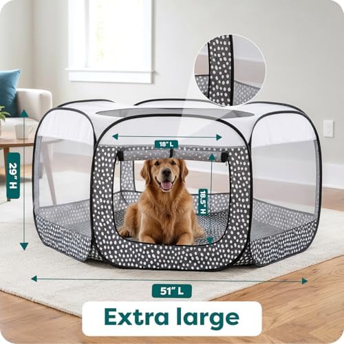 FurHaven Soft-Sided Dog & Cat Playpen, Portable Foldable Indoor & Outdoor Pet Playpen with Mesh Windows & Zippered Door, Gray Pebbles, Extra Large