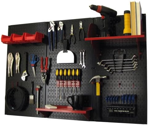Wall Control Pegboard Organizer 4 ft. Metal Pegboard Standard Tool Storage Kit with Black Toolboard and Red Accessories