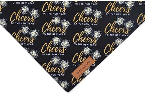 Realeaf New Year Dog Bandanas 2 Pack, Cheers to The New Year Dog Scarf for Boy and Girl, Premium Durable Fabric, Holiday Bandana for Medium and Large Dogs Cats Pets (Large)