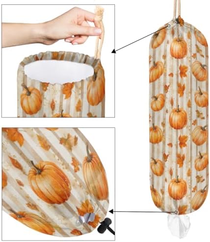 Plastic Bag Holder Thanksgiving Autumn Fall Pumpkin Wall Mount Grocery Bag Holder Wasgable Plastic Bag Dispenser Garbage Bag Organizer for Home Kitchen Decor, Gifts for Women Mom Family Friends