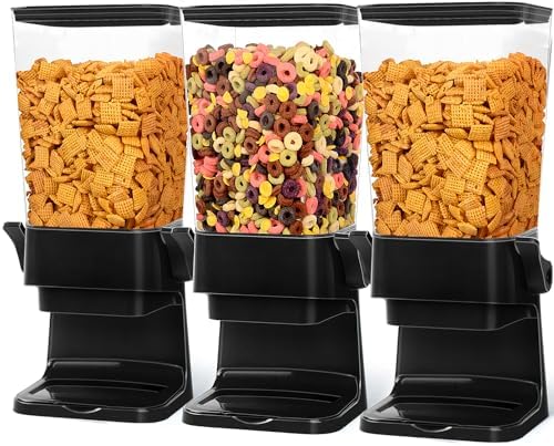 Cereal Dispenser Countertop 3pcs,5.5L Cereal Containers Storage Dispenser for Pantry,Dry Food Storage Rice Containers,Candy Dispenser,Snack Organizer Machine for Grains, Nuts,Oatmeal, Pet Food Black