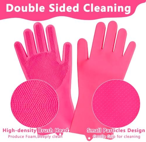 Pet Grooming Gloves—Dog Washing Gloves with High-Density Teeth, Dog Bath Scrubber with Enhanced Five Finger Design, Silicone Gloves for Dogs and Cats Bathing, Massage (Hot Pink)