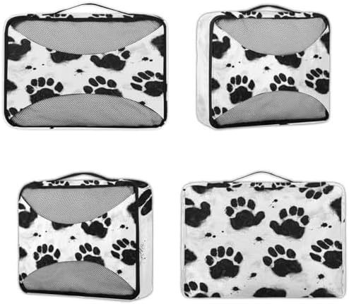 Animal Paw Prints 4 Set Packing Cubes Luggage Organizer Bags for Travel Accessories and Essentials, Dog Paw