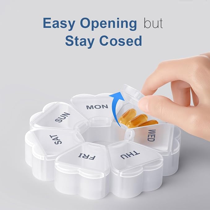 Large Weekly Pill Organizer, Pill Box 7 Day, KAPENS Daily Vitamin Case Large Capacity Compartments, Pill Containers for Fish Oil Medicine Supplements, White