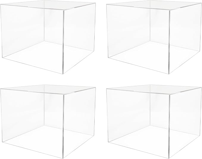 4 Pack 12" x 12" x 9" Clear Acrylic Display Box with One Open Side No Lids Versatile Square Plexiglass Dust Cover Retail Product Riser or Merchandise Storage Bin by Marketing Holders