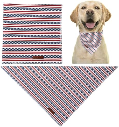 4th of July Dog Bandana, Patriotic Puppy Bandana for Small Medium Dog, Cotton American Flag Pet Triangle Bid Scarf Kerchief for Girl Boy Dogs or Cats