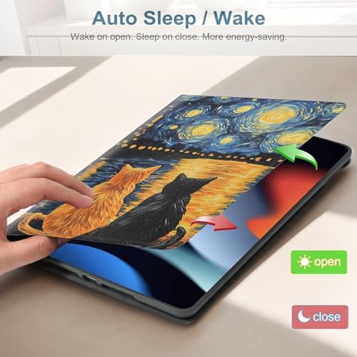 for Samsung Galaxy Tab A11 8.7 Inch 2025 (SM-X133/X135/X135F) Tablet Protective Cover with Adjustable Stand and Magnetic Auto Wake/Sleep,Starry Night Cats