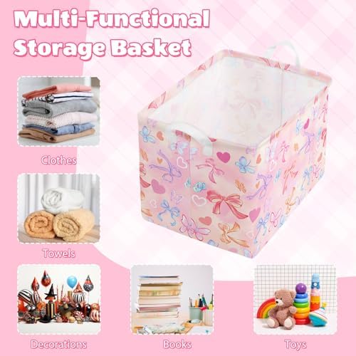 Collapsible Storage Basket Collapsible Fabric Laundry Basket with Handles | Spacious 15.7"×11.8"×11.8" size Folding Design Easy to Store Sturdy Fabric with Reinforced Handle Easy to Clean