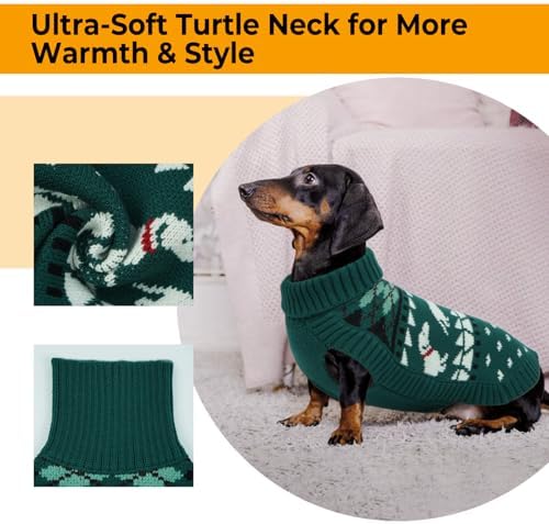 Lelepet Dachshund Sweater Turtleneck Dog Sweaters for Small Dogs (XS-XL) | Pullover Dachshund Clothes, Warm Knitted Dog Coat, Fall/Winter Cozy Outfit for Wiener Dogs, Stretchy Knitwear, L, Green
