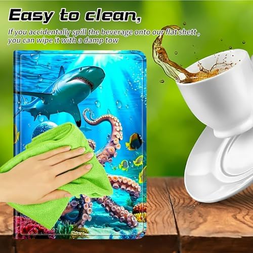 Universal Case for T-Mobile Revvl Tab 2 10.1" Model:9185W 2025/Revvl Tab 5G 10.36" 2023, 360 Degree Rotating Kickstand Protective Stand Leather Shell Cover for 9"-10.5", Underwater Octopus