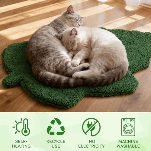 3 Pack Self Warming Pet Bed Leaf Shape Self Heating Cat Dog Mat Washable Thermal Sleeping Pad for Indoor Outdoor Hedgehog, Bunny, Sugar Glider, Rat, Chinchilla(Dark Green,Medium-18 x24)