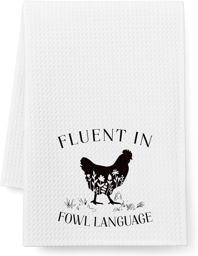 Funny Farmhouse Chicken Kitchen Towels Decor,Fluent in Fowl Language,Chicken Hand Towels for Bathroom,Rooster Dish Towel Tea Towel for Women,Chickens Birthday Party Decorations