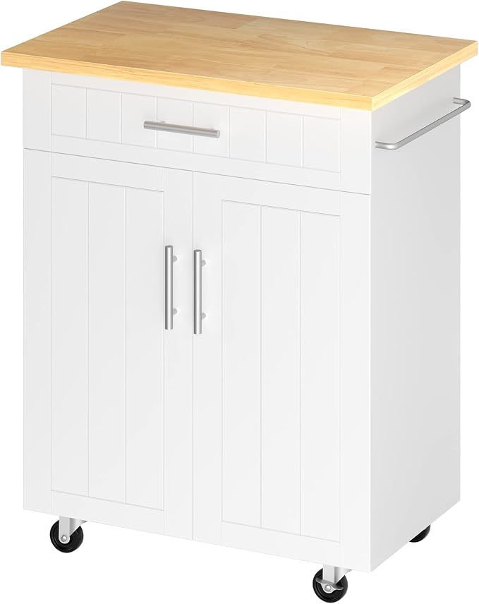 JY QAQA 26" Kitchen Island on Wheels with Storage Cabinet Kitchen Cart Cabinet with Shelves, Cart Handle for Towel Rack or Free Mobility, Portable Islands for Kitchen,White
