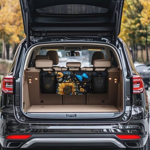 Sunflower Butterfly Car Trunk Organizer, Hanging Car Back Seat Storage Bag with 4 Pockets, Universal Automotive Interior Accessories, Keep Your Trunk Tidy